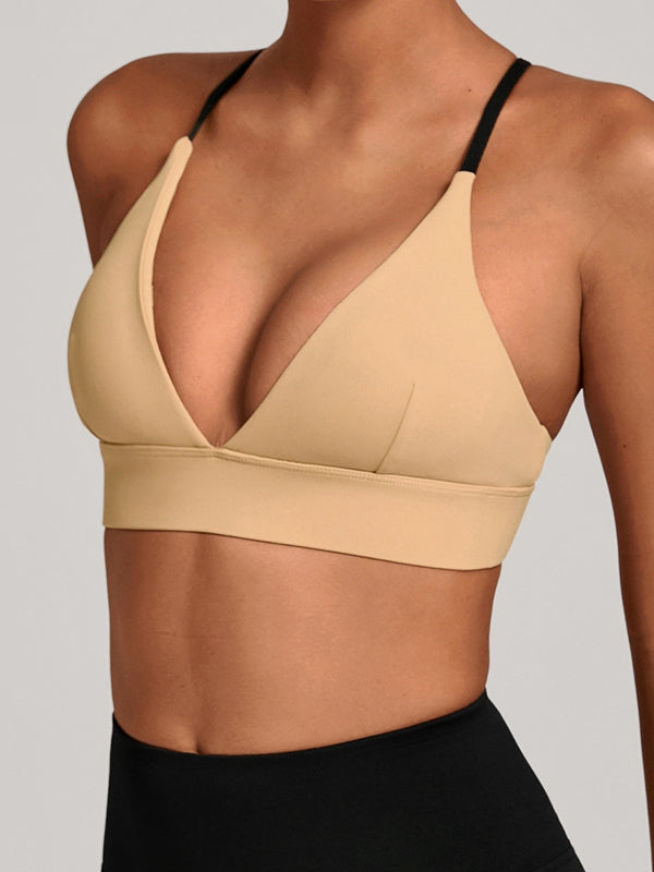 Contrast Color Cross Back Sports Bras