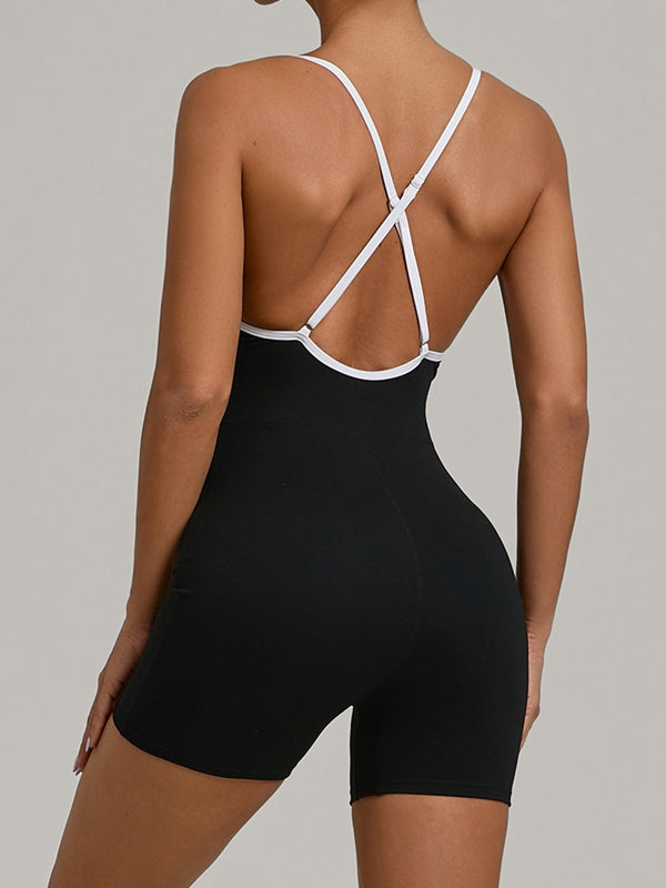 Contrast Color Stripes Cross Back Romper