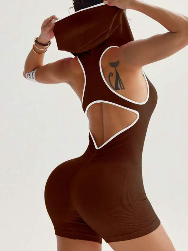 Hooded Hollow Out Scrunch Bum Romper