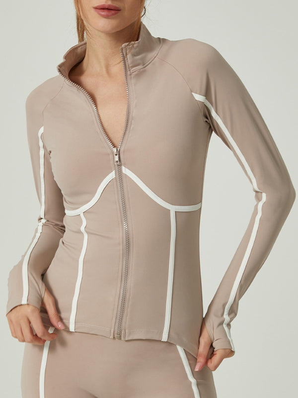 Contrast Color Stripes Zipper Jacket