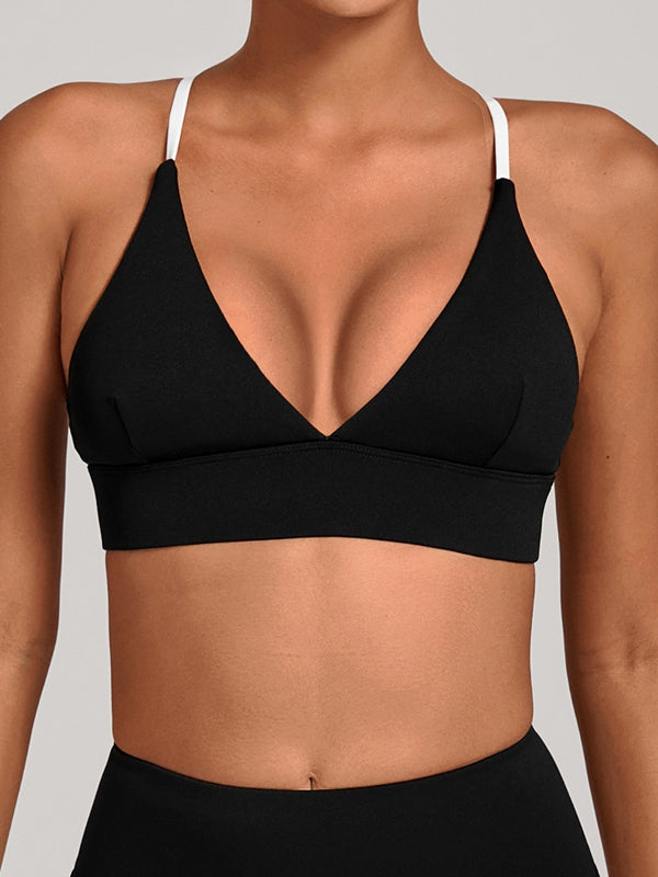 Contrast Color Cross Back Sports Bras