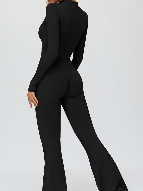Fleece Zipper Flare Jumpsuit