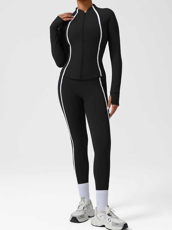 Contrast Color Stripes Zipper Tracksuit