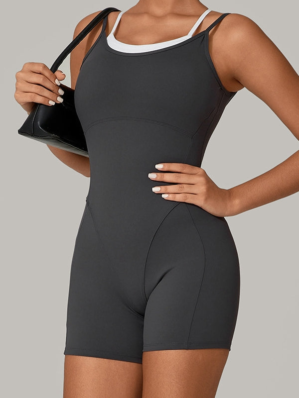 Contrast Color Cross Back Push-Up Romper