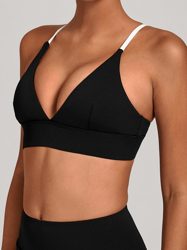 Contrast Color Cross Back Sports Bras