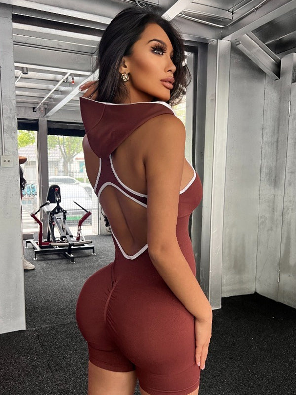 Hooded Hollow Out Scrunch Bum Romper