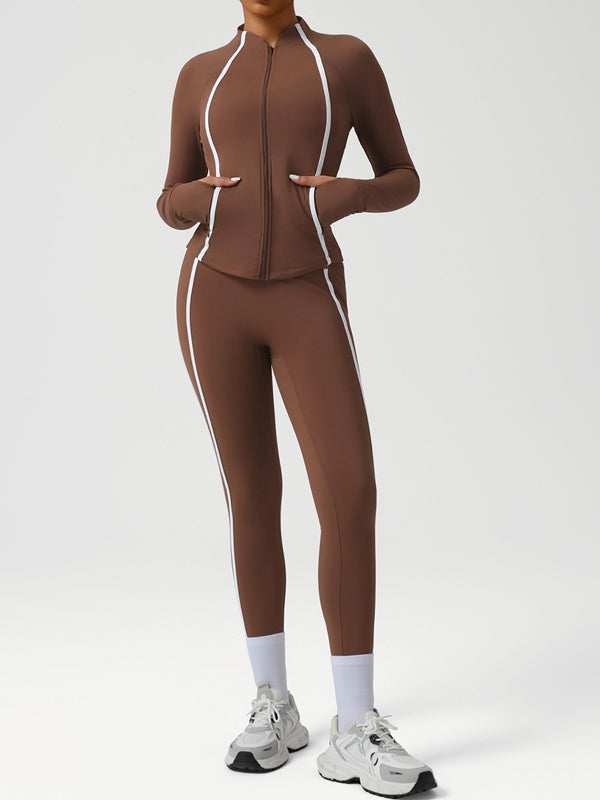 Contrast Color Stripes Zipper Tracksuit