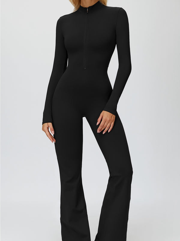 Fleece Zipper Flare Jumpsuit