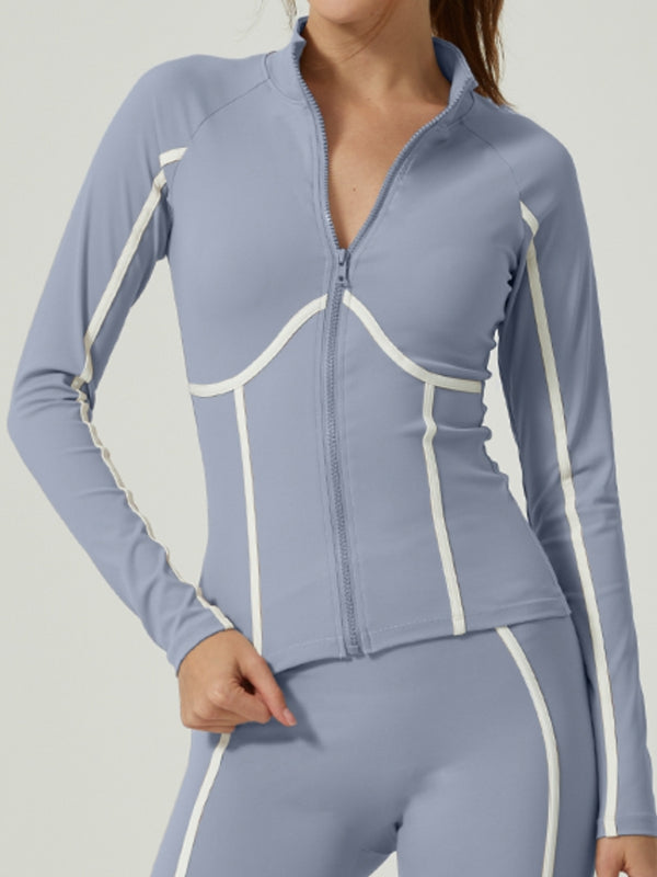 Contrast Color Stripes Zipper Jacket